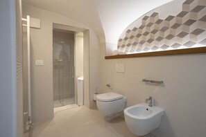 Regadera, secadora de cabello, bidet, toallas 