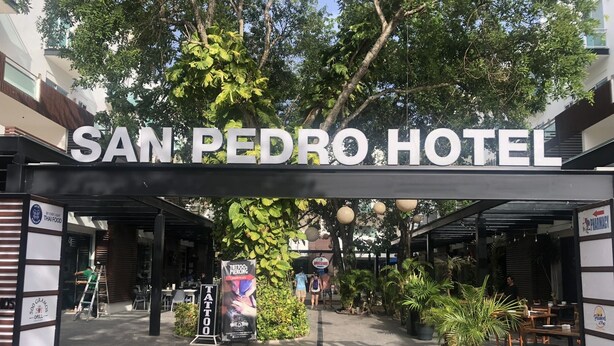 The entrance to the San Pedro Hotel with a sign above the door. - San Pedro Hotel 5ta Avenida (Playa del Carmen)