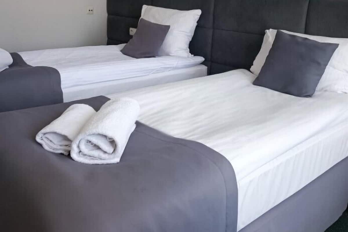 Habitación con 2 camas individuales | Escritorio, tabla de planchar con plancha, wifi gratis y ropa de cama