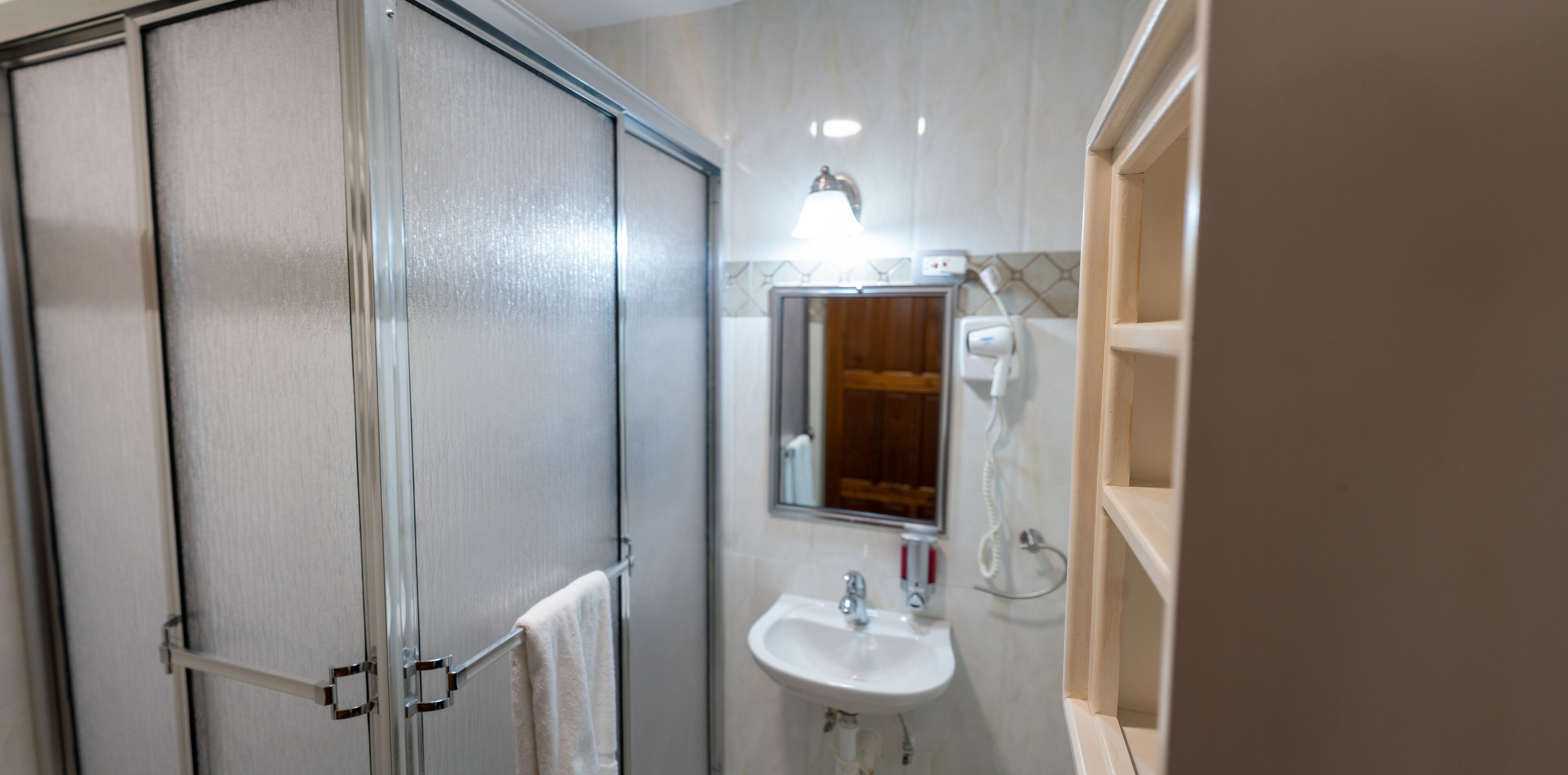 shower, rainfall showerhead, slippers, towels