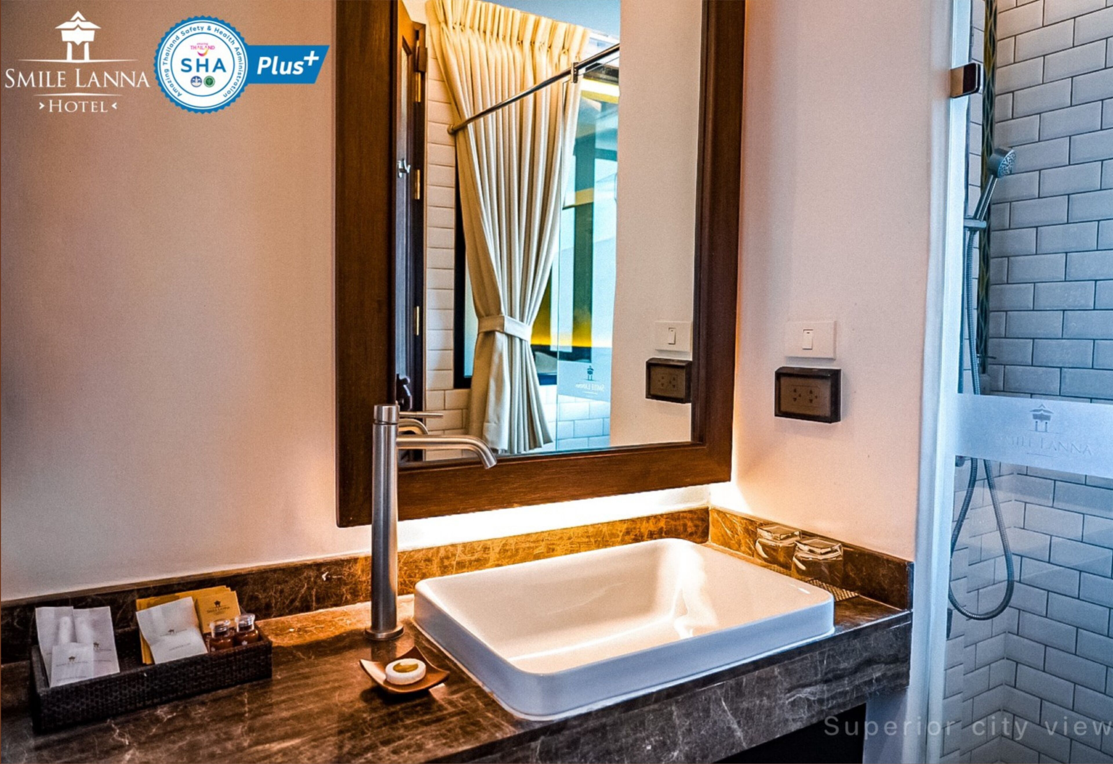 smile superior room with city view | bathroom | free toiletries, hair dryer, bathrobes, slippers