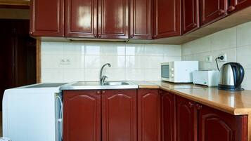 Apartment | Private kitchen | Full-size fridge, microwave, oven, stovetop