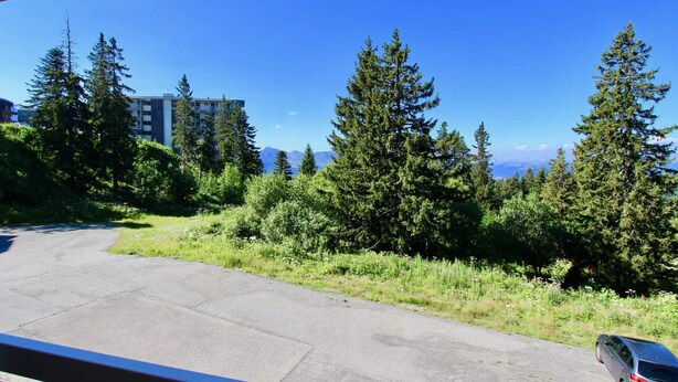 A road with a car parked on the side, surrounded by greenery and tall trees. - Southwest cabin studio 4/6 pers near slopes in Chamrousse (Chamrousse)