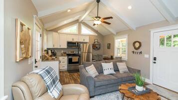 Smart TV, caminetto, libri