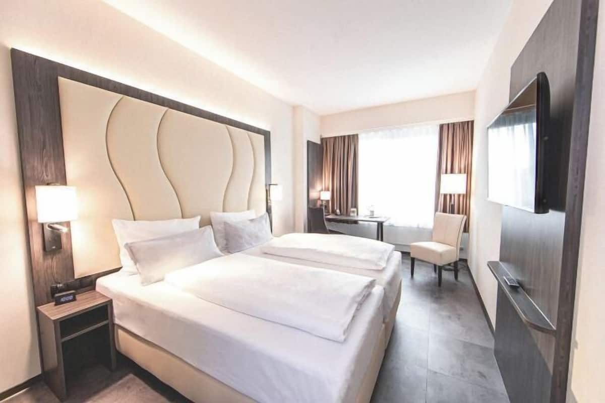 In-room safe, desk, laptop workspace, blackout curtains