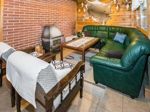 Télévision, cheminée, lecteur de DVD