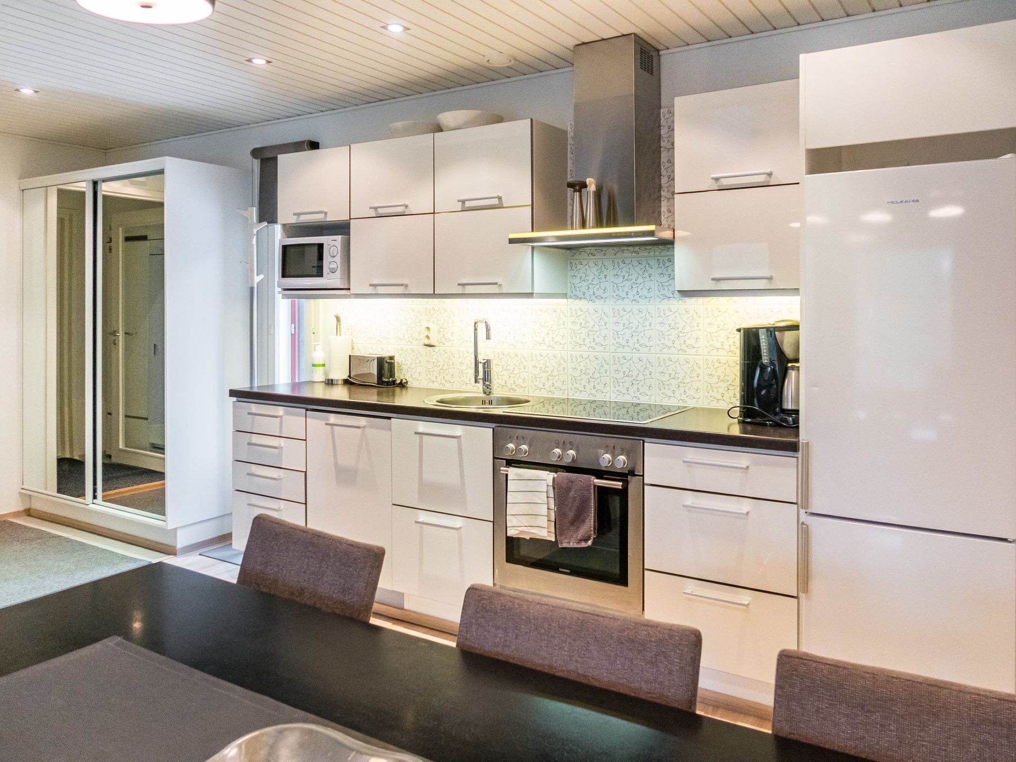 Fridge, microwave, dishwasher, high chair