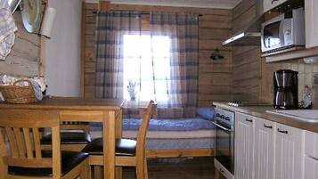 Fridge, microwave, cookware/dishes/utensils