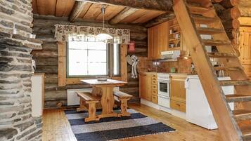 Fridge, microwave, cookware/dishes/utensils