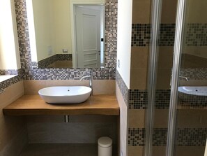 Shower, free toiletries, hair dryer, towels