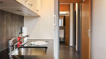 Fridge, oven, dishwasher, cookware/dishes/utensils