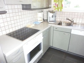 A kitchen with a Bosch induction cooktop, a dishwasher, and a coffee maker.
