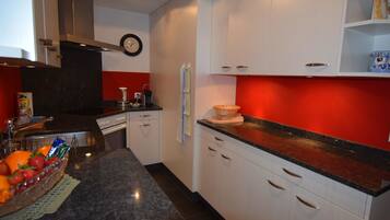 Fridge, dishwasher, cookware/dishes/utensils