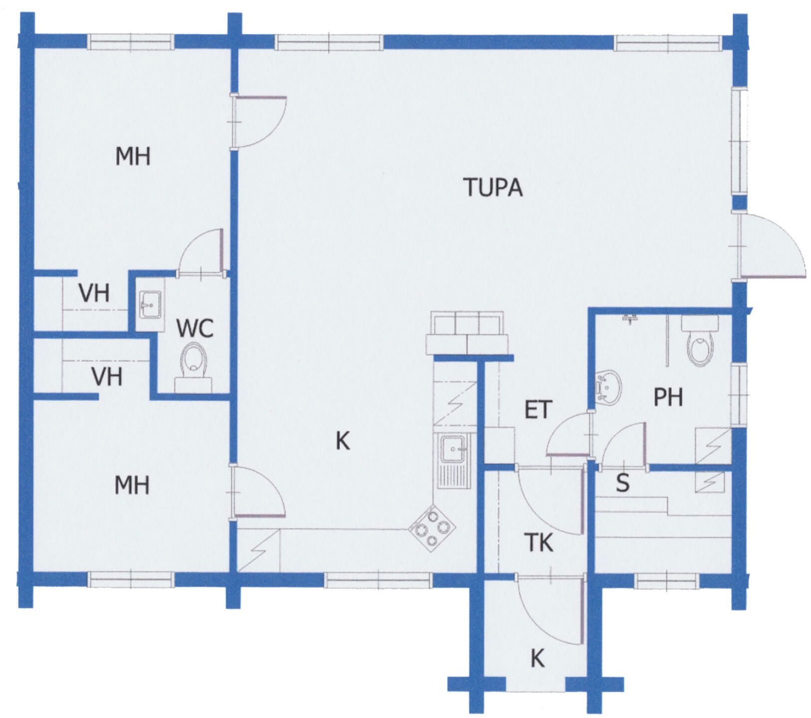 A floor plan with labeled rooms including MH, TUPA, WC, ET, PH, and K.