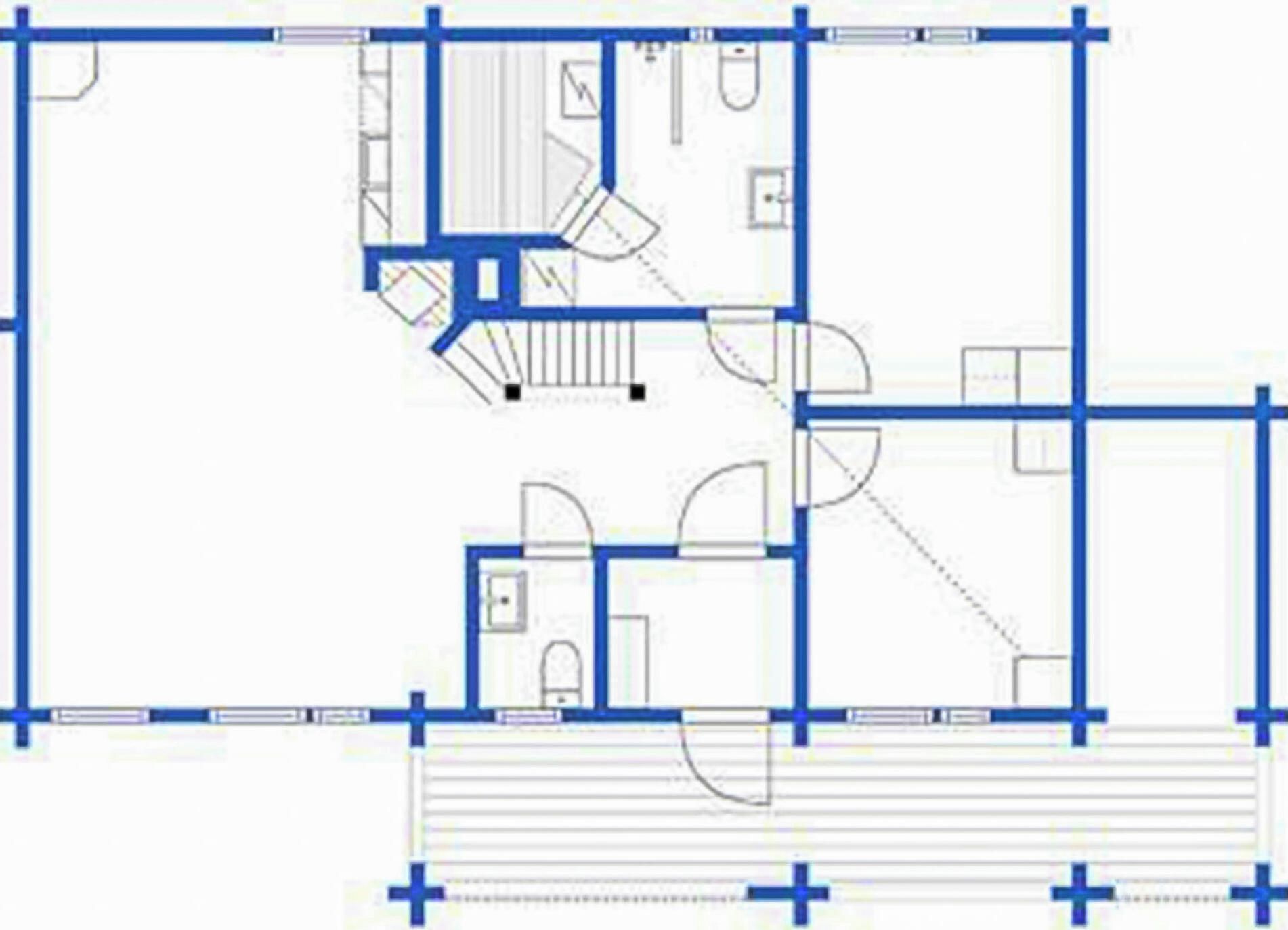 Un plan d’étage comprenant un couloir central, plusieurs pièces et une salle de bain.