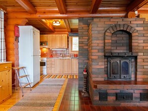 Fridge, microwave, cookware/dishes/utensils