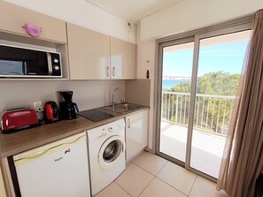 Fridge, microwave, toaster, high chair