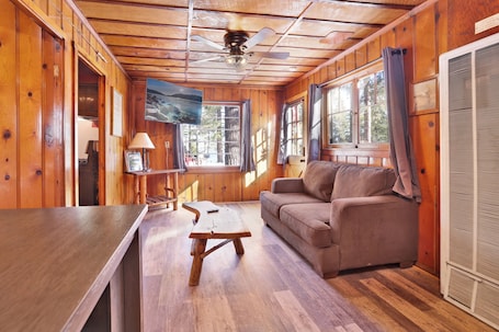 Cabin, 1 King Bed, Hot Tub, Mountain View (102) | Living area | Fireplace