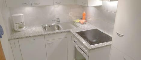 Fridge, oven, dishwasher, cookware/dishes/utensils