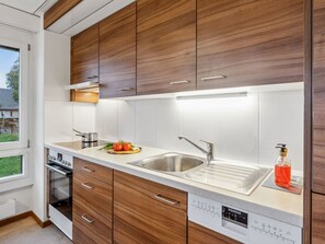 Fridge, oven, dishwasher, cookware/dishes/utensils