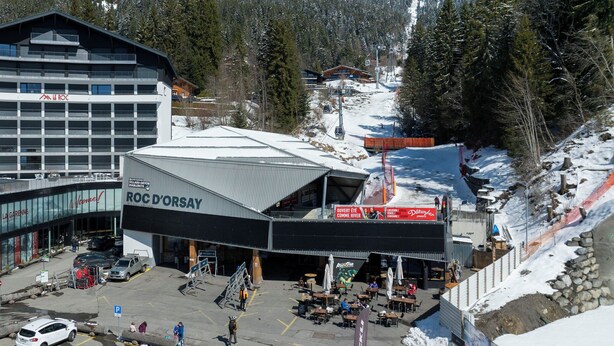 A ski resort with a prominent building labeled 'ROC D'ORSAY' and a parking area. - Marignac 33 by Interhome (Villars)