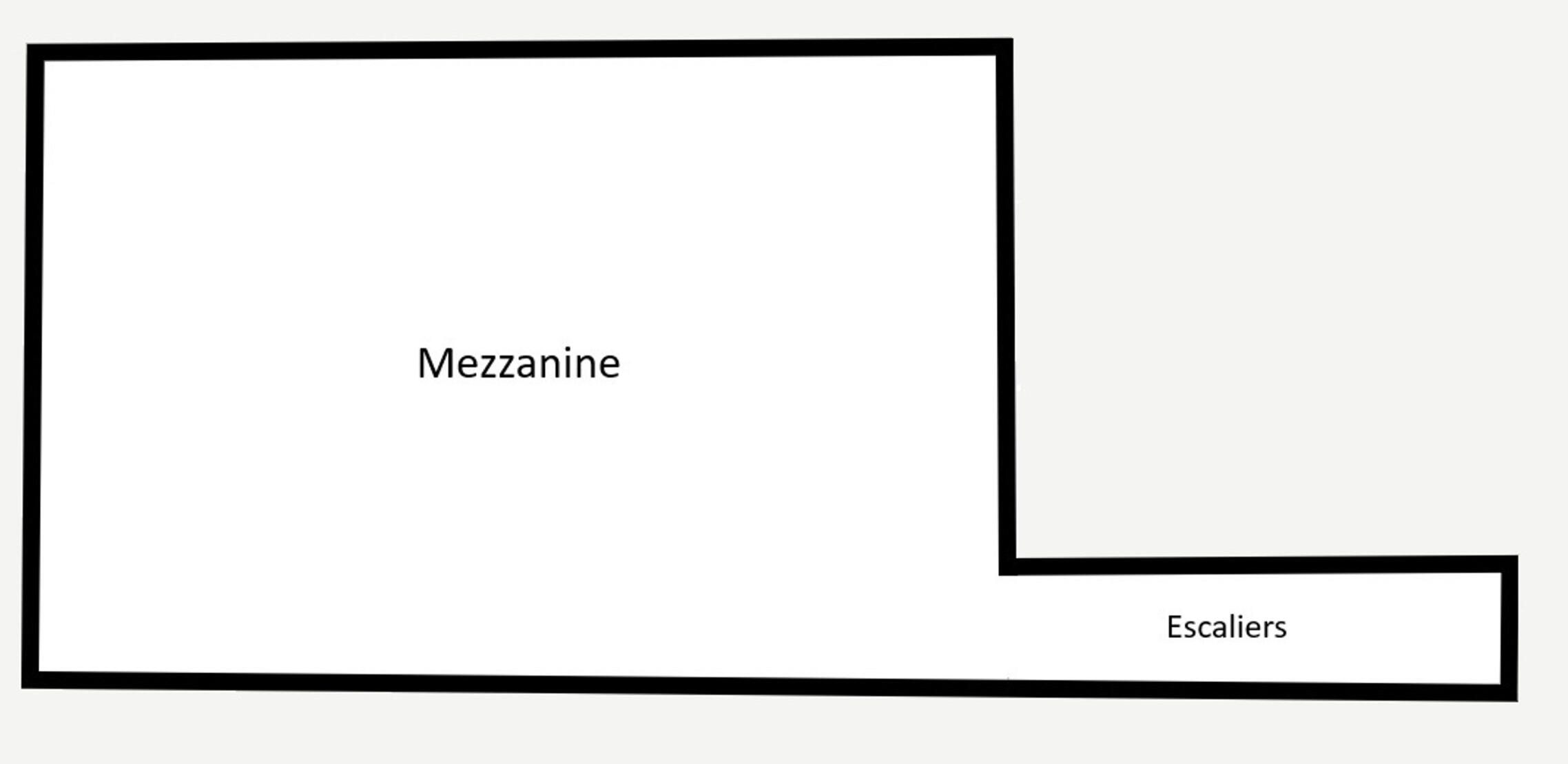 A simple layout with the words 'Mezzanine' and 'Escaliers' indicating a floor level and a staircase.