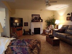 Téléviseur connecté, foyer, lecteur de DVD, livres