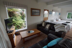 Televisie, een dvd-speler, boeken en een stereo