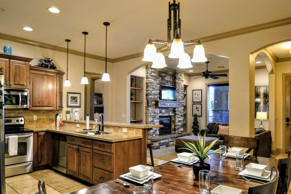 Open concept kitchen and living area.