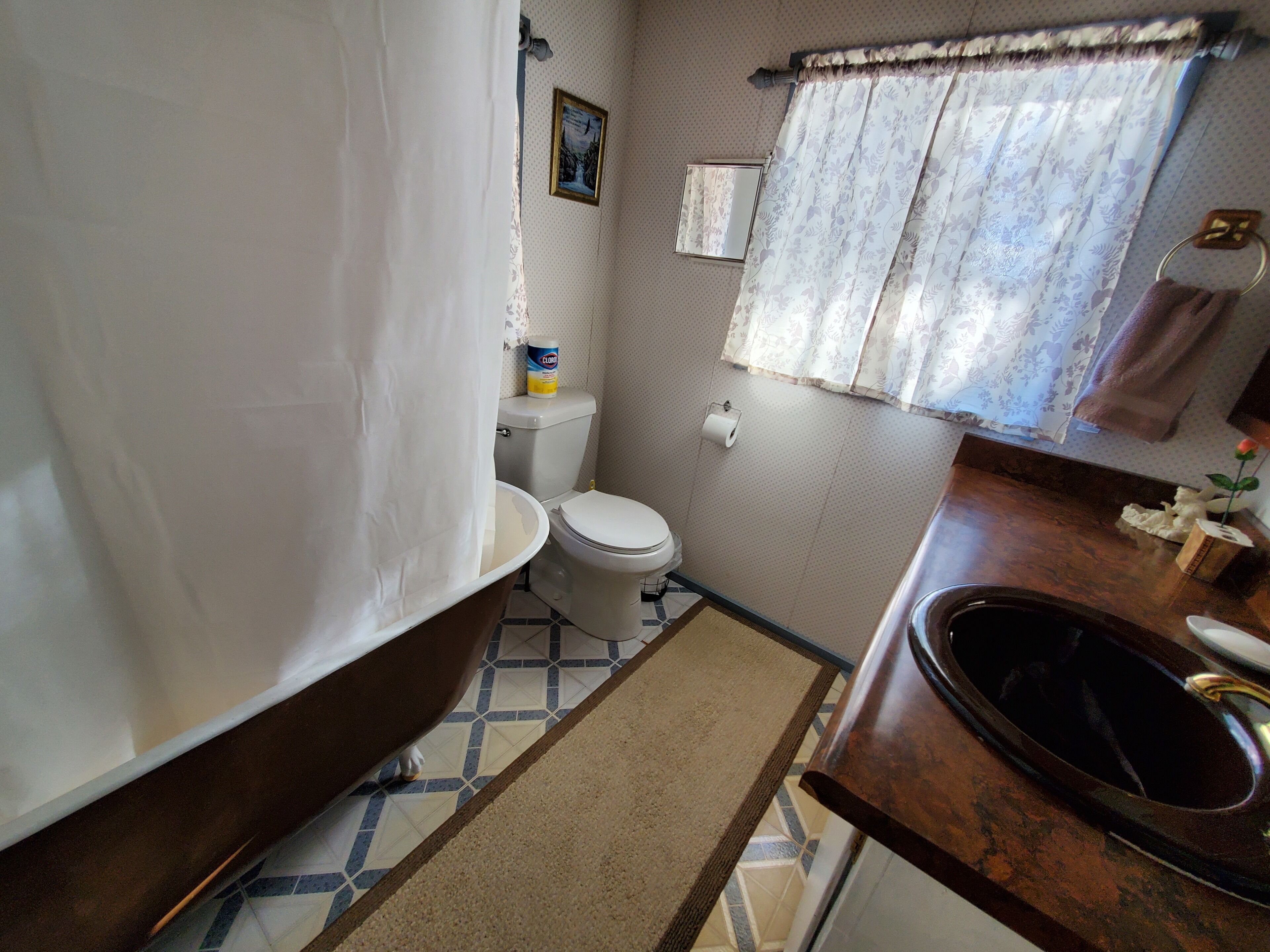 Combined shower/bathtub, hair dryer, towels, soap