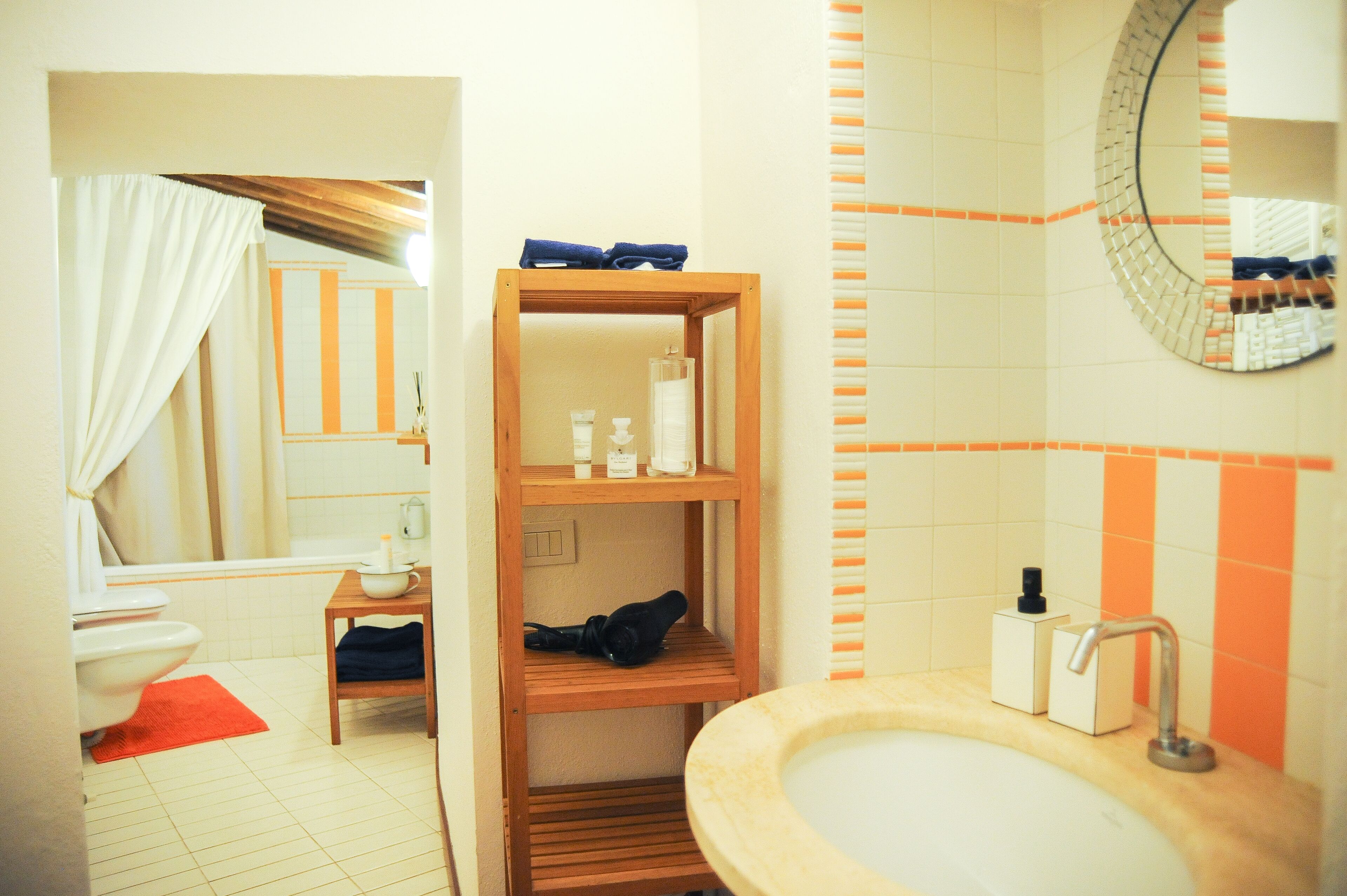 Hair dryer, towels, toilet paper
