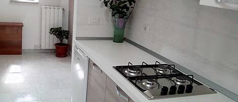 Réfrigérateur, plaque de cuisson, cafetière/bouilloire, moulin à café