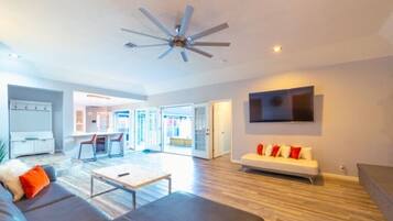 Smart TV, fireplace, offices, computer monitors