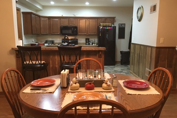 DINING FOR 6 WITH EXTRA TABLE LEAF - BREAKFAST BAR WITH STOOLS