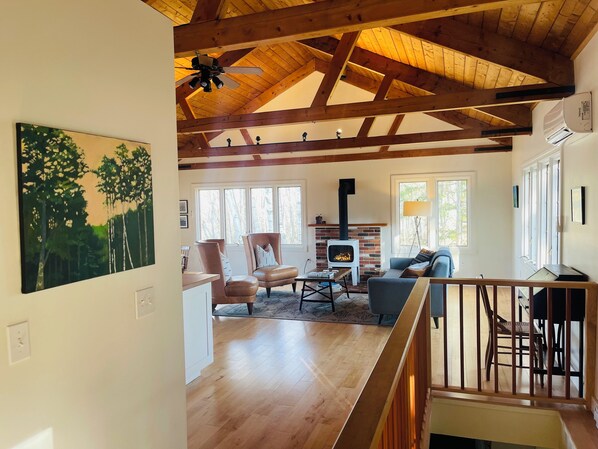 Smart TV, fireplace, table tennis, books