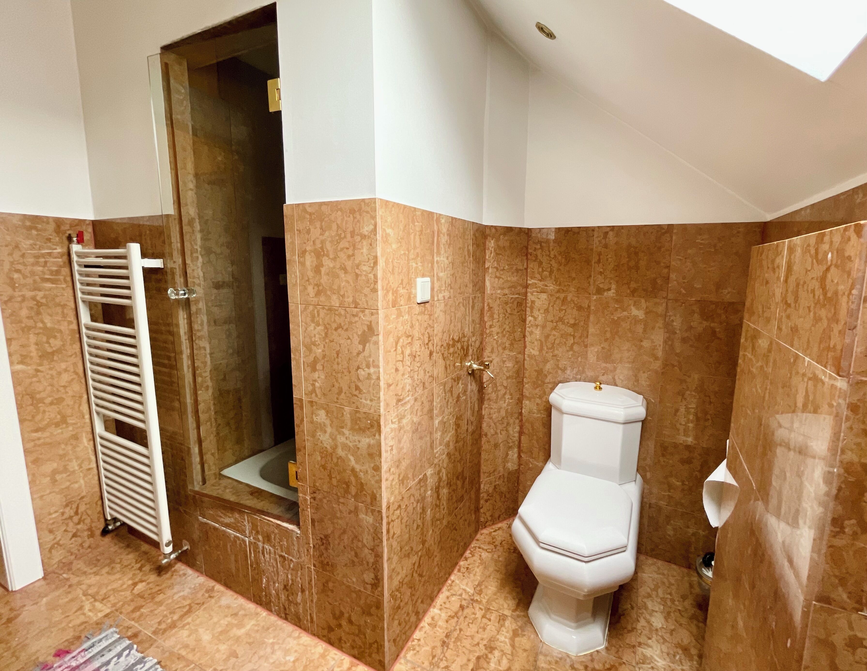 Dusche, Bidet, Handtücher, Toilettenpapier