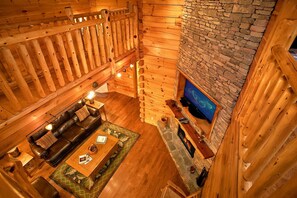 TV, fireplace, DVD player, stereo - Luxury 6 Bedroom Cabin with Theater Room, Game Room & Amazing Views-Sleeps 19 (Sevierville)