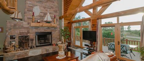 Télévision, cheminée, jeux vidéo, lecteur de DVD