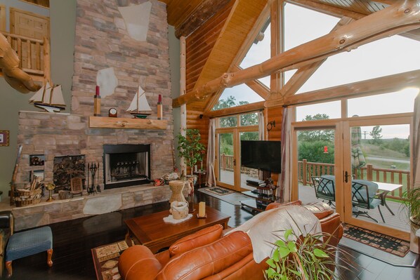 TV, fireplace, video games, DVD player