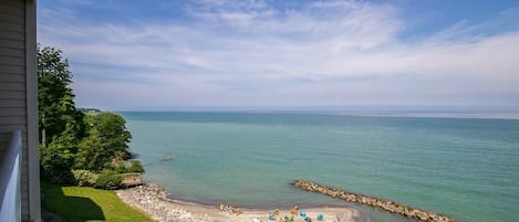 On the beach, sun-loungers, beach towels