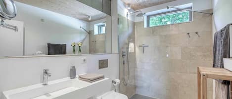 Milieuvriendelijke toiletartikelen, een haardroger, handdoeken, zeep