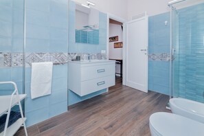 Douche, séchoir à cheveux, bidet, serviettes fournies