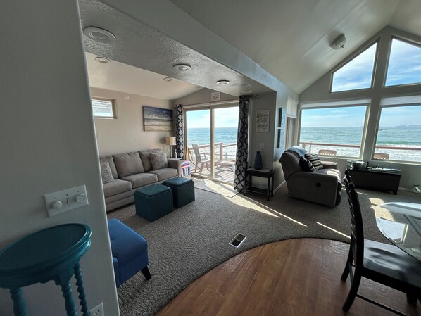 TV connectée, cheminée, lecteur de DVD, livres