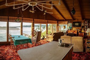 Televisión, chimenea y libros 