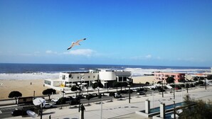 A coastal cityscape with a beach, buildings, and a seagull flying. -  THE ONE Grand Hotel da Póvoa 4 (Povoa De Varzim)