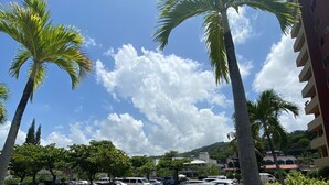 A parking lot with several cars, surrounded by palm trees and greenery. - Avisa Stays. A hidden gem. Luxury beach living.  (Ocho Rios)