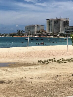 On the beach, beach towels