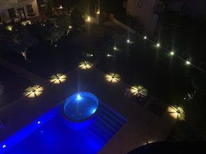 Seasonal outdoor pool, pool umbrellas, pool loungers