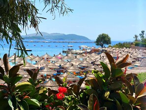 Private beach nearby, sun-loungers, beach umbrellas, beach bar