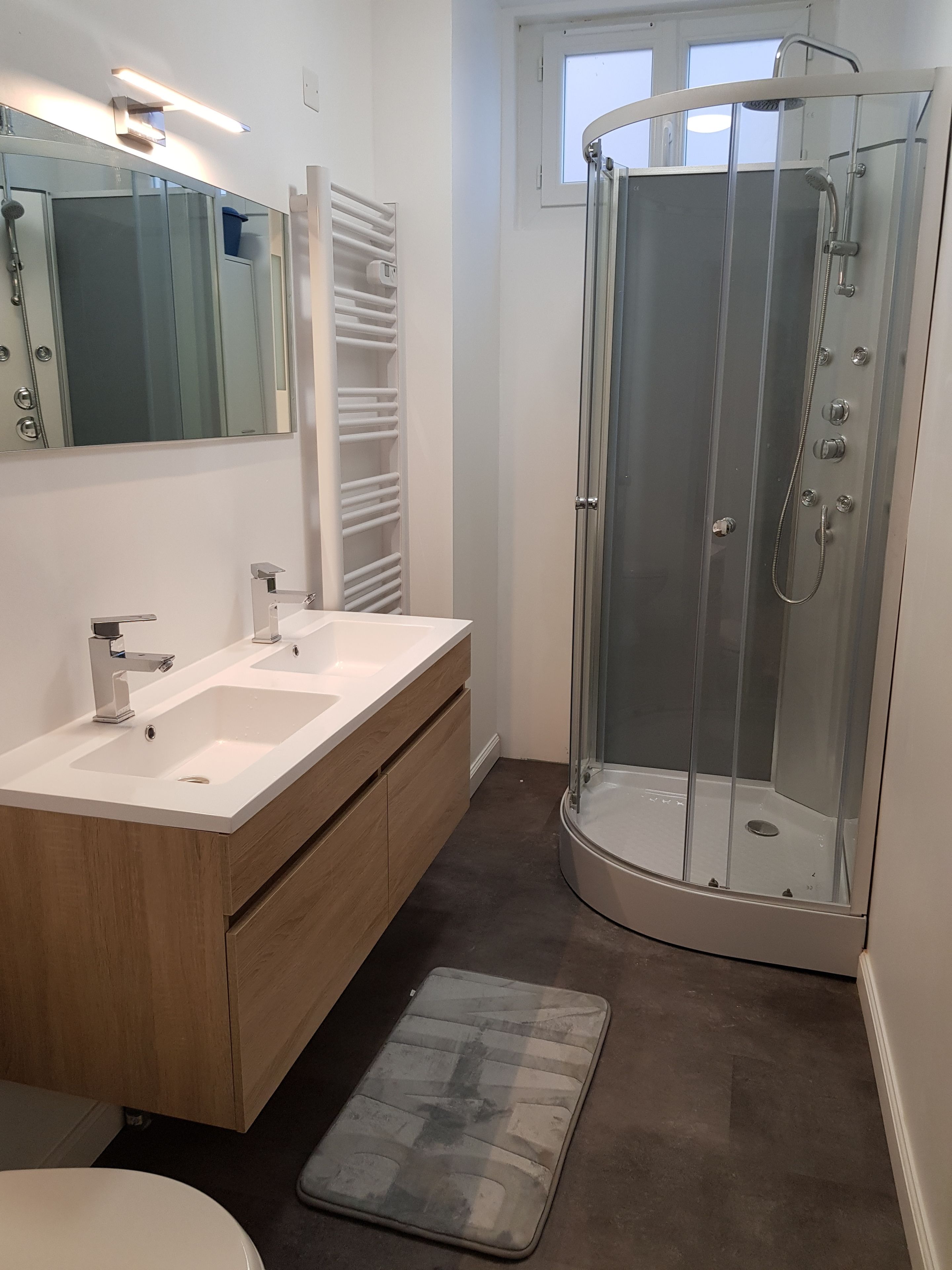 Douche, pomme de douche hydromassante, séchoir à cheveux